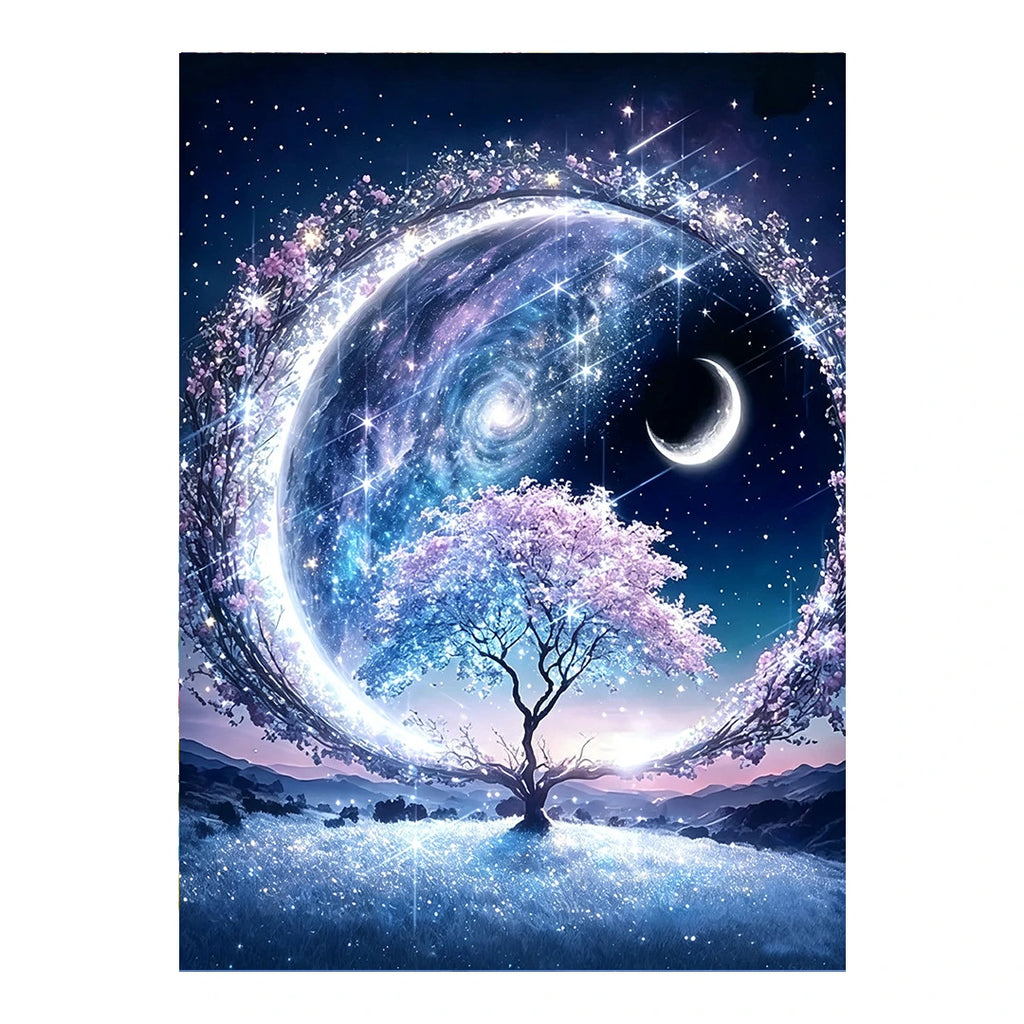 Winter Crescent Tree original artwork on white background