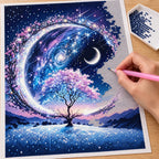 Placing resin drills on the Winter Crescent Tree diamond painting