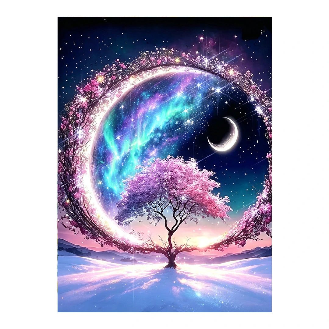 Aurora Crescent Tree original artwork on white background