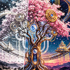 Close detail of the Celestial Clockwork Tree diamond painting canvas and drills