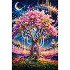 Celestial Clockwork Tree finished diamond painting on white background