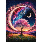 Sunset Crescent Tree finished diamond painting on white background