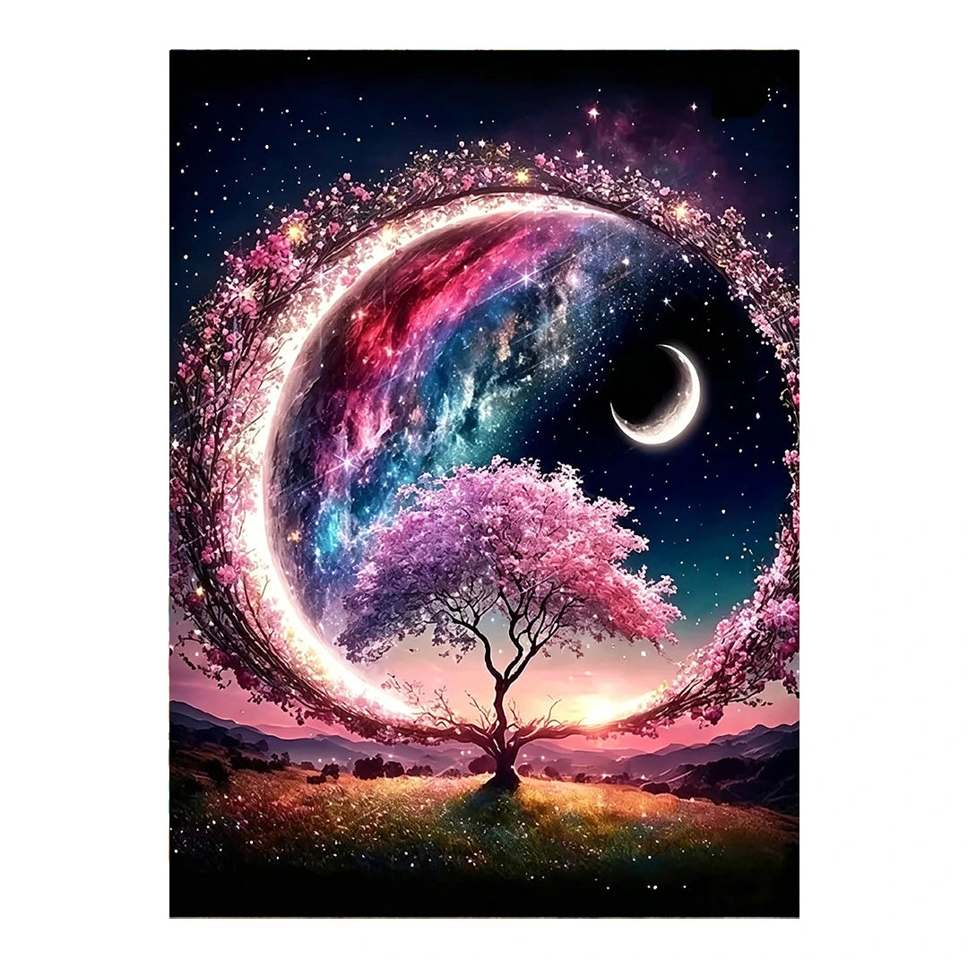 Sunset Crescent Tree original artwork on white background