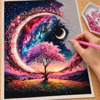 Placing resin drills on the Sunset Crescent Tree diamond painting