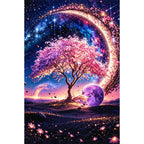Moonlit Galaxy Tree finished diamond painting on white background