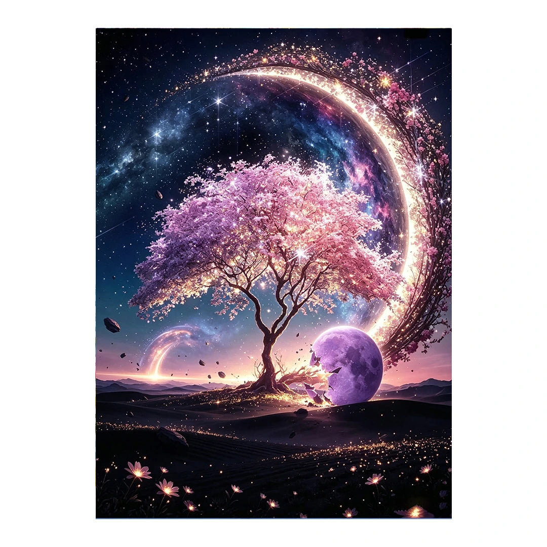 Moonlit Galaxy Tree original artwork on white background
