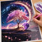 Placing resin drills on the Moonlit Galaxy Tree diamond painting