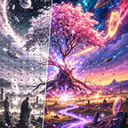 Close detail of the Cosmic Portal Tree diamond painting canvas and drills