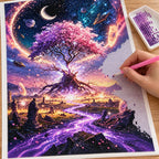 Placing resin drills on the Cosmic Portal Tree diamond painting