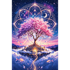 Celestial Mandala Tree finished diamond painting on white background