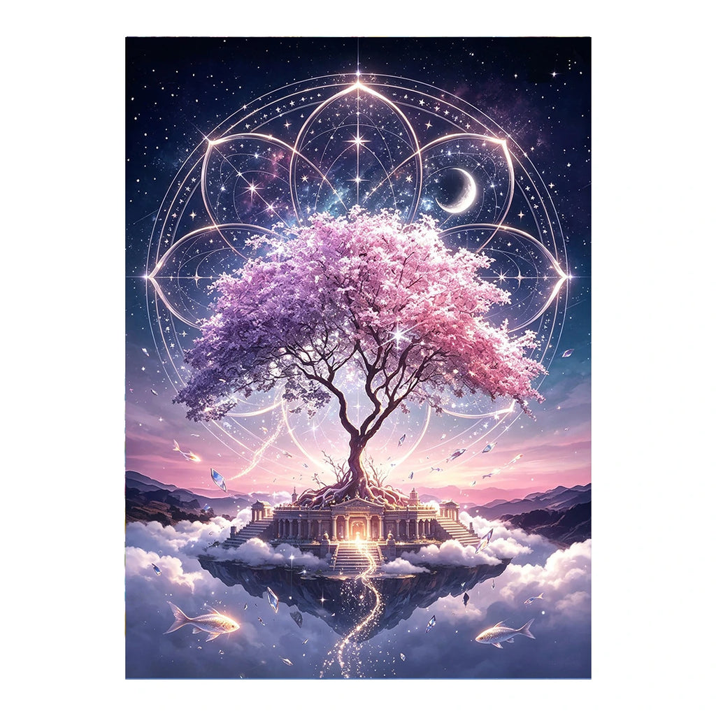 Celestial Mandala Tree original artwork on white background