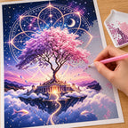Placing resin drills on the Celestial Mandala Tree diamond painting