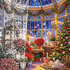 Close detail of the Christmas Poinsettia Conservatory diamond painting canvas and drills