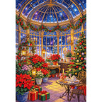 Christmas Poinsettia Conservatory finished diamond painting on white background