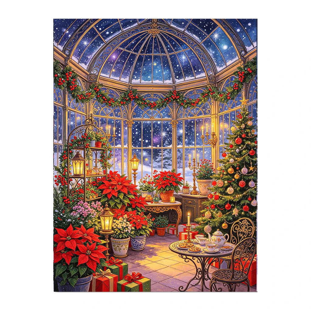 Christmas Poinsettia Conservatory original artwork on white background