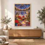 Christmas Poinsettia Conservatory diamond painting displayed in a bright home interior