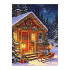 Snowy Christmas Cabin original artwork on white background