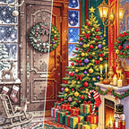 Close detail of the Festive Christmas Doorway diamond painting canvas and drills