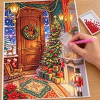 Placing resin drills on the Festive Christmas Doorway diamond painting