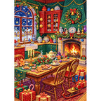 Cozy Christmas Fireplace Feast finished diamond painting on white background