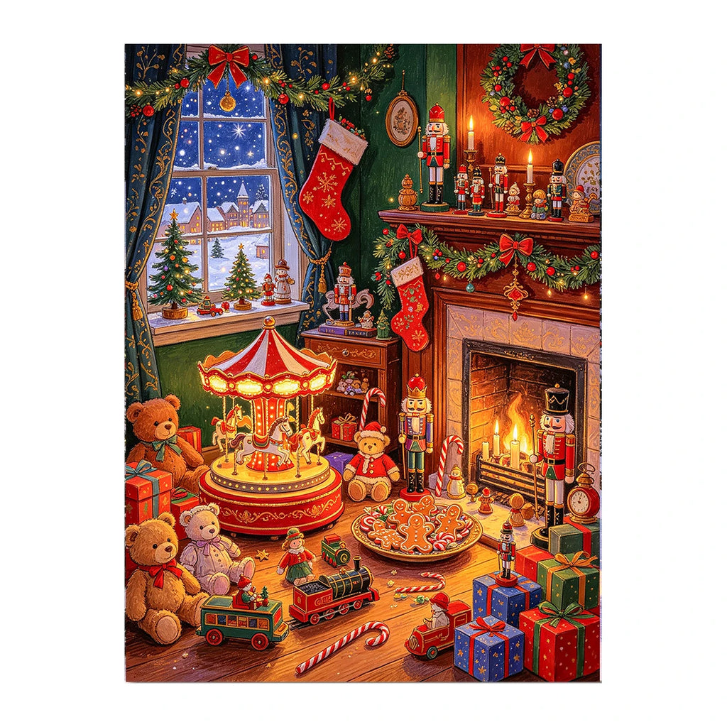Nutcracker Christmas Fireplace original artwork on white background