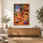 Nutcracker Christmas Fireplace diamond painting displayed in a bright home interior