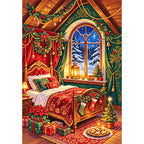 Cozy Christmas Bedroom finished diamond painting on white background