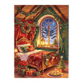Cozy Christmas Bedroom original artwork on white background