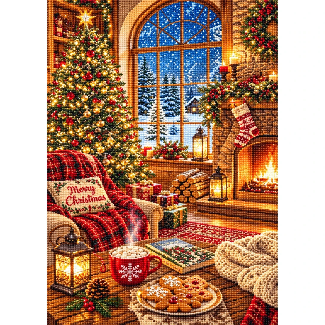 Cozy Christmas Tree Fireplace finished diamond painting