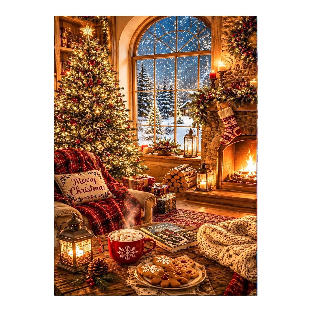 Cozy Christmas Tree Fireplace original artwork