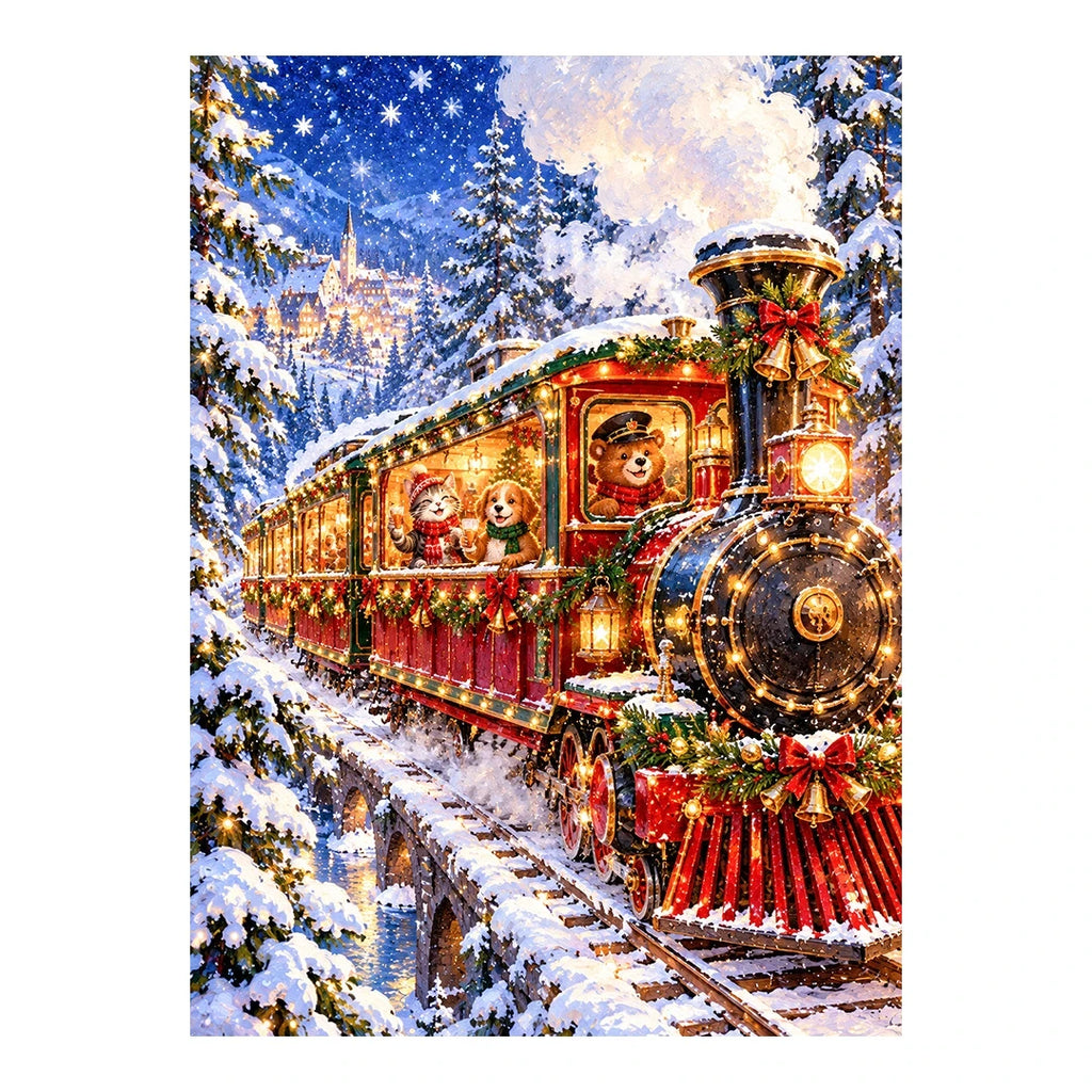 Snowy Christmas Express Train original artwork
