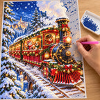 Snowy Christmas Express Train diamond painting process