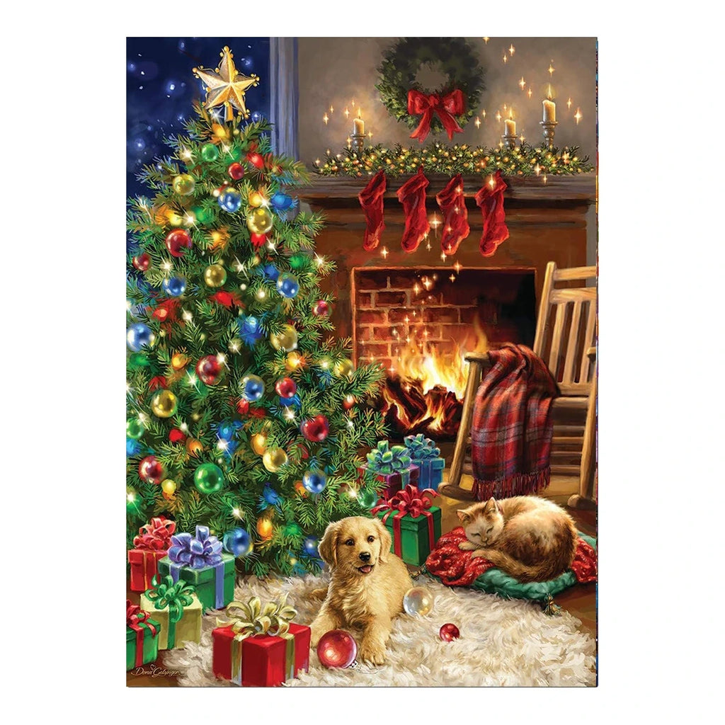Christmas Tree Puppy and Kitten original artwork