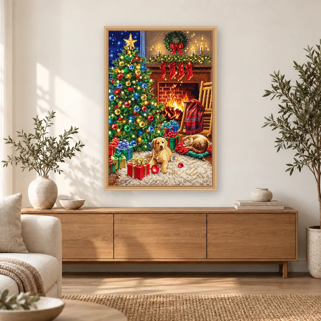 Christmas Tree Puppy and Kitten home decor scene