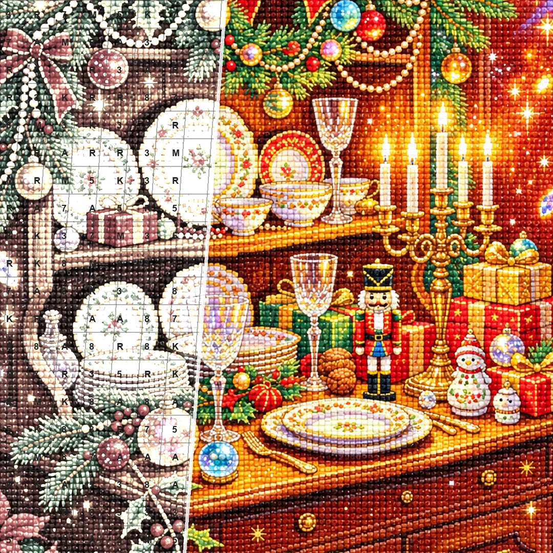 Festive Christmas China Cabinet diamond drill detail