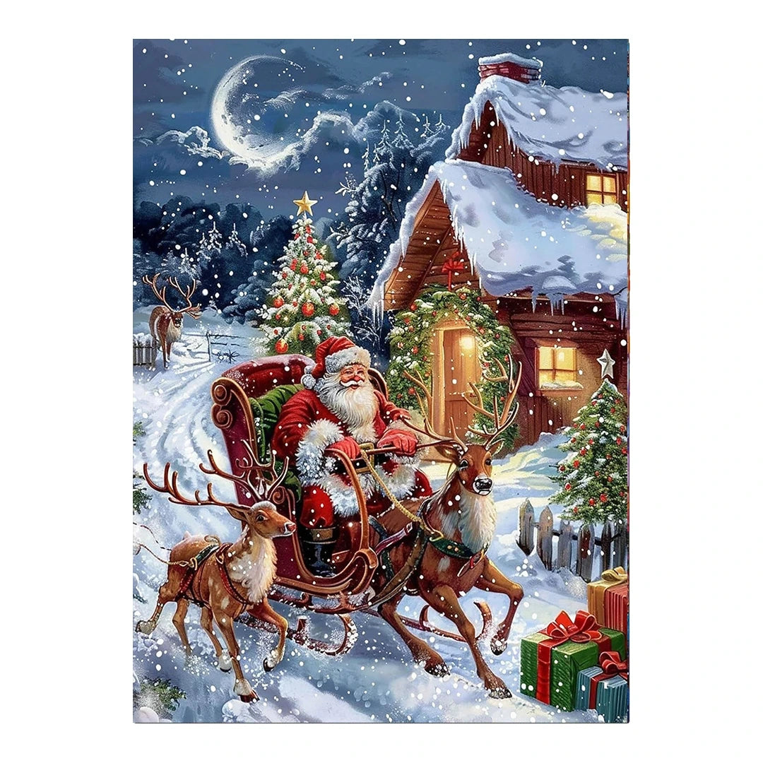 Santa Sleigh at Snowy Cabin original artwork