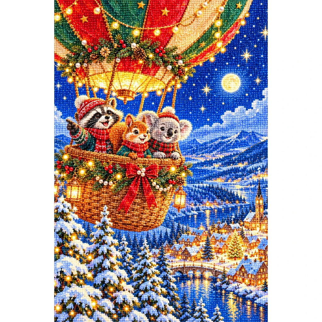 Christmas Animal Hot Air Balloon finished diamond painting
