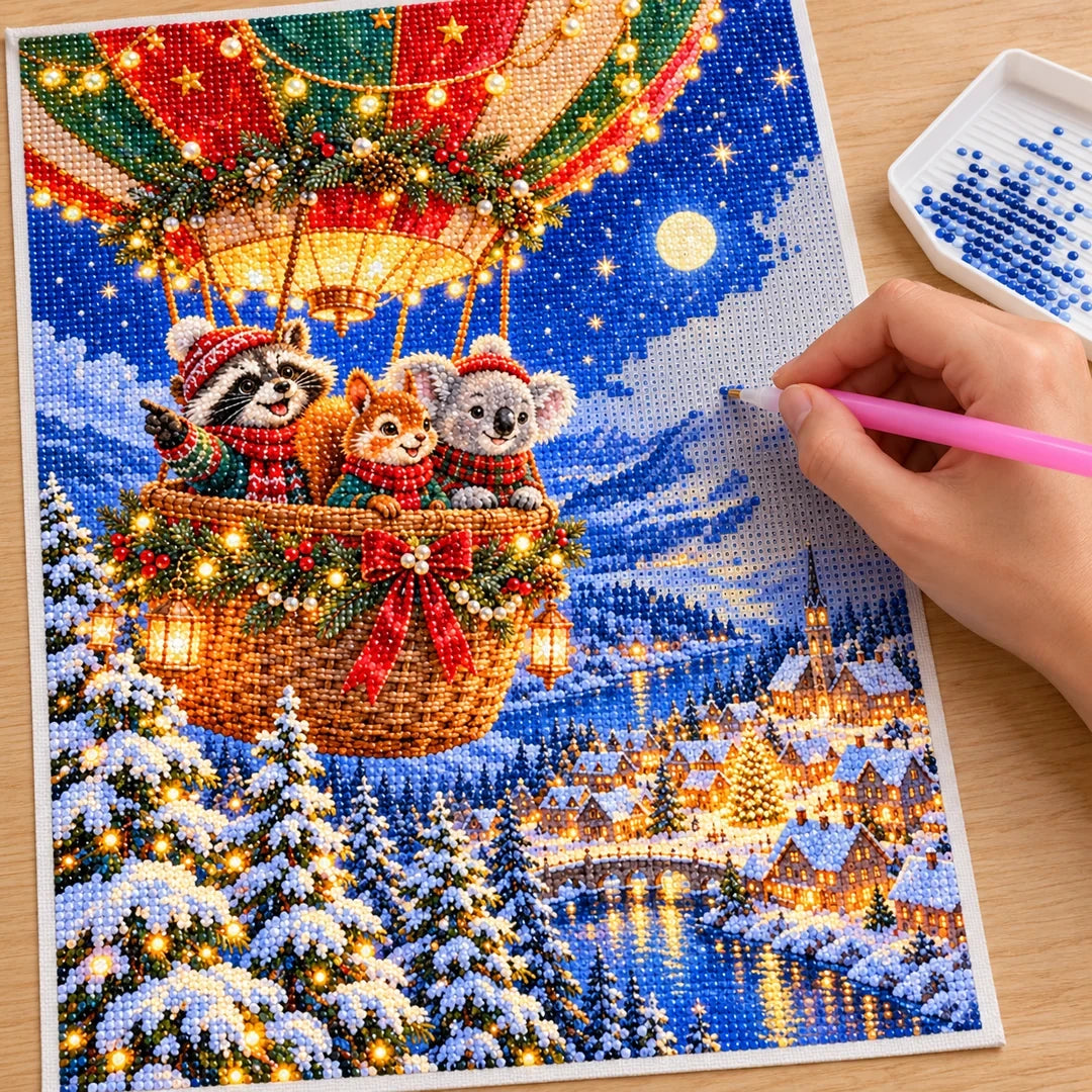 Christmas Animal Hot Air Balloon diamond painting process