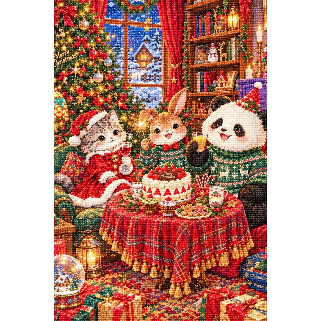 Christmas Animal Tea Party finished diamond painting