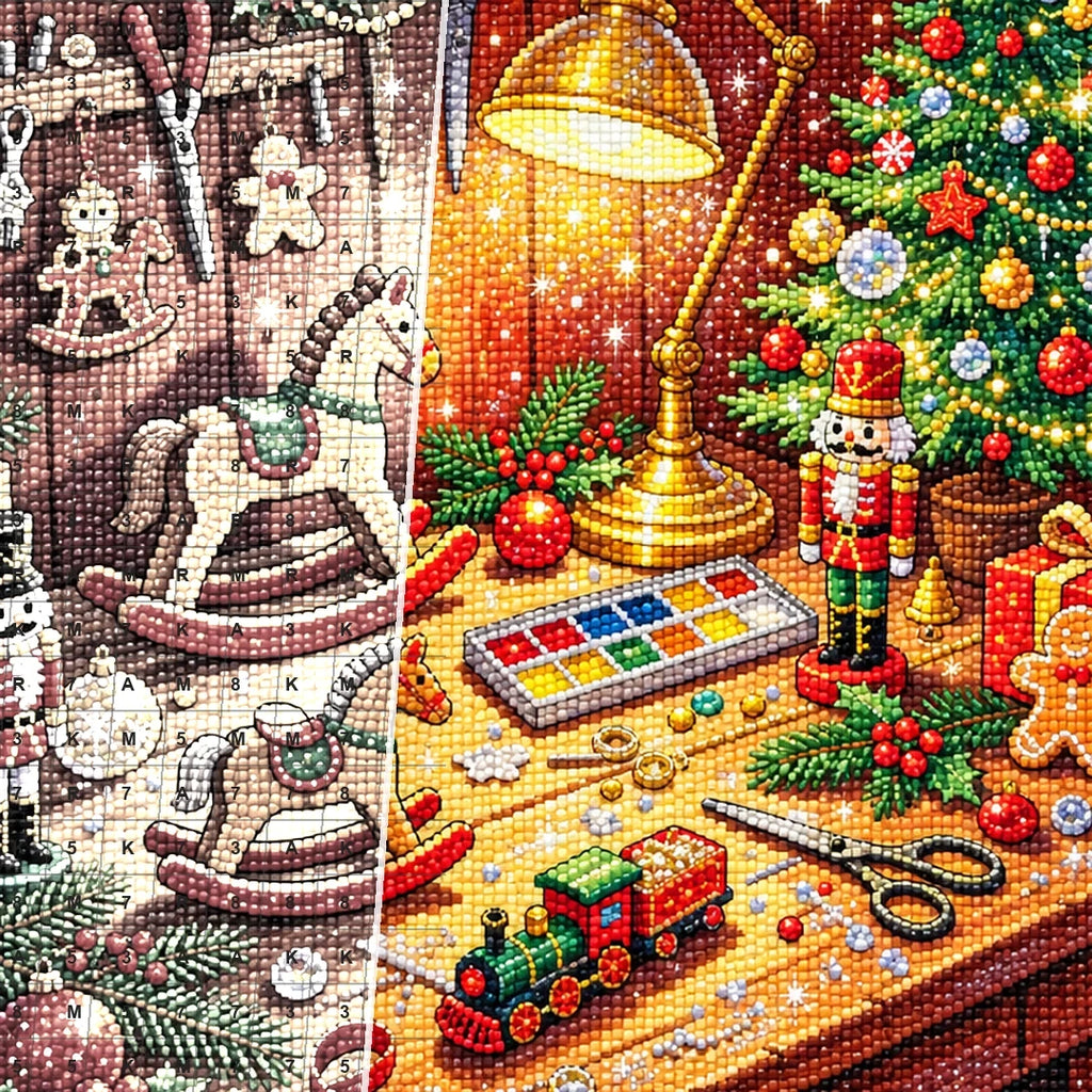 Christmas Toymaker Workbench diamond drill detail