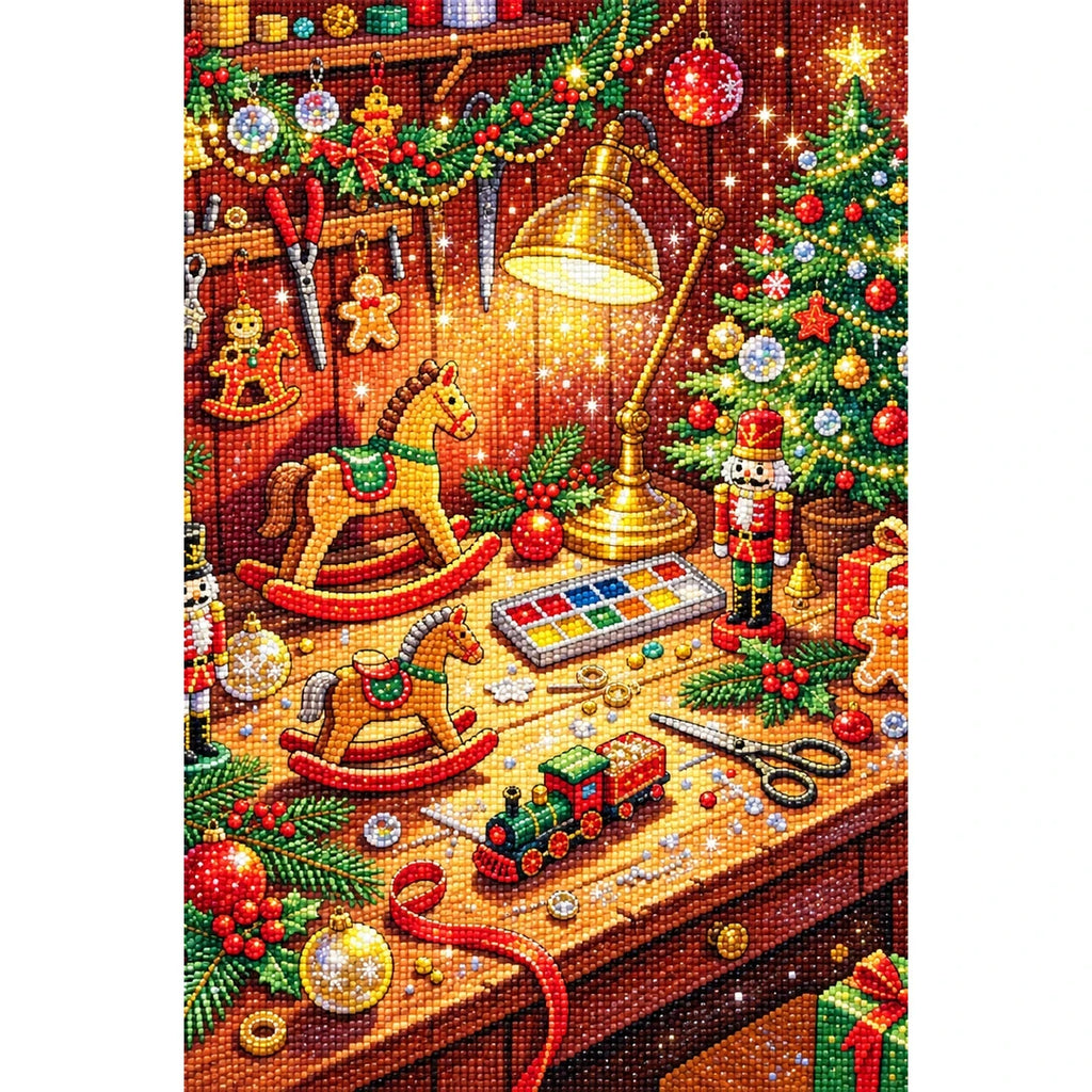 Christmas Toymaker Workbench finished diamond painting