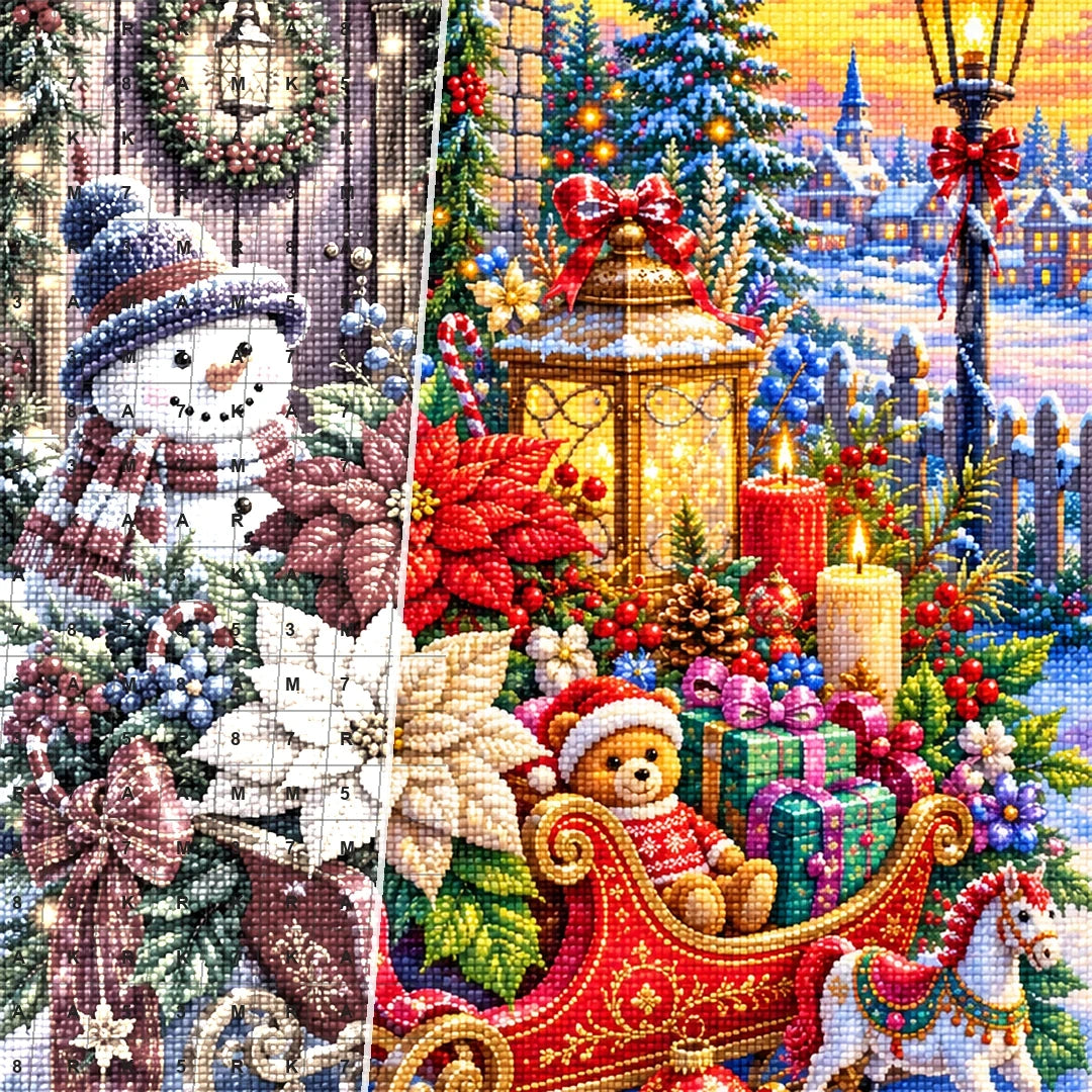 Snowman Christmas Sleigh Garden diamond drill detail