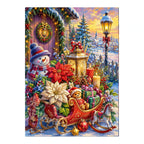 Snowman Christmas Sleigh Garden original artwork