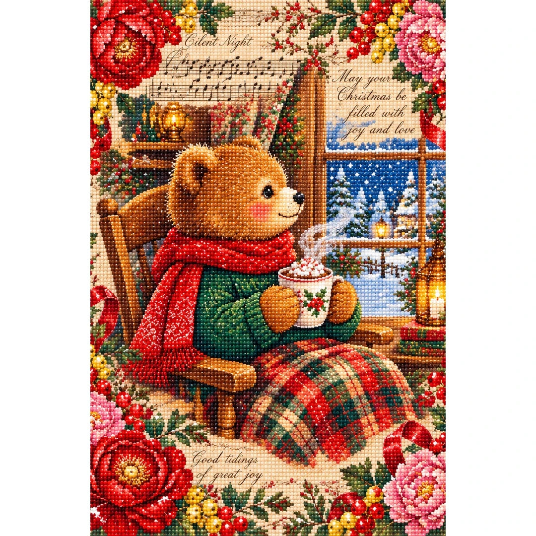 Cozy Christmas Bear by Window finished diamond painting