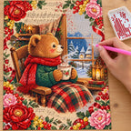 Cozy Christmas Bear by Window diamond painting process