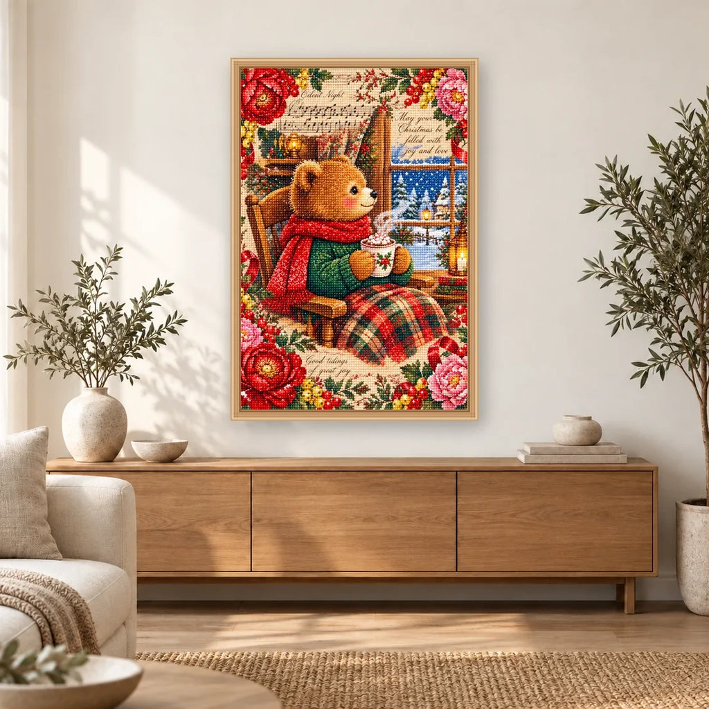 Cozy Christmas Bear by Window home decor scene