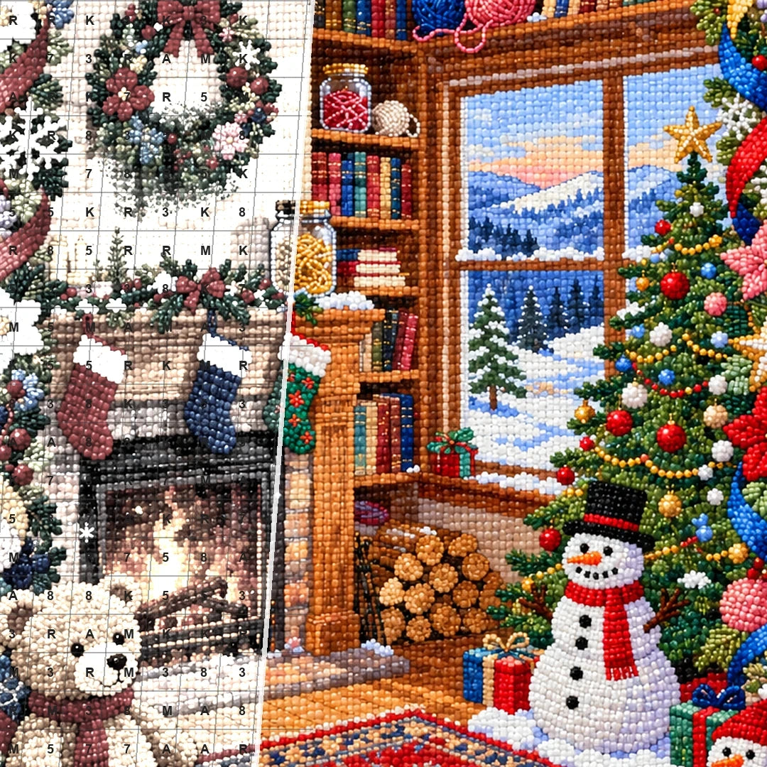 Christmas Fireside Teddy Bear Room diamond drill detail