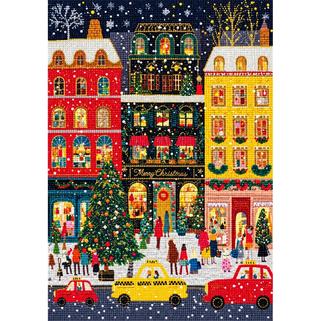 Christmas City Street Shops finished diamond painting