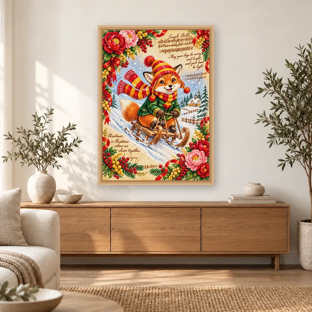 Vintage Christmas Fox Sleigh Ride home decor scene