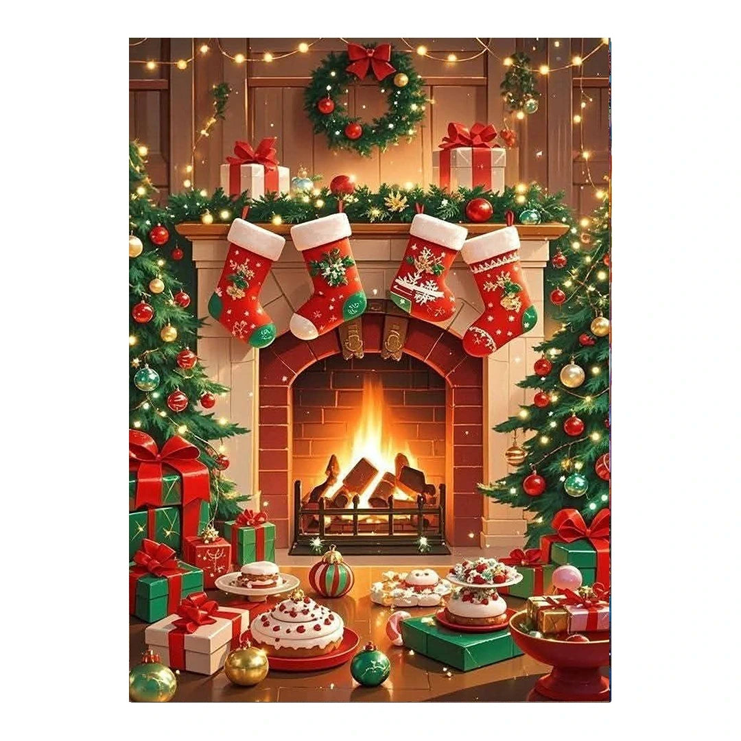 Christmas Fireplace Stockings and Desserts original artwork